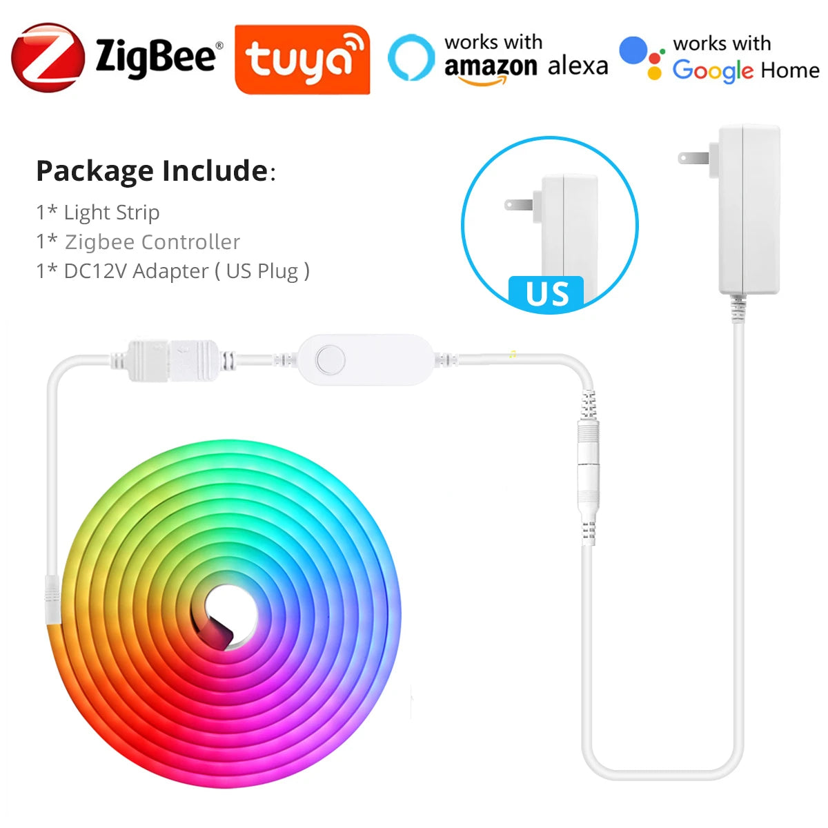 2/3/5m Popular Zigbee RGB Controller Tuya APP Remote Control LED Neon Strip Lights for Room Romantic Atmosphere Deocrative Lamp Oasis Select USA Power Plug 5m