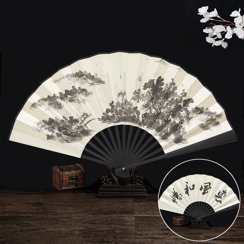 Ancient Folding Fan Chinese Scenic Spots Retro Classic Blank Fan Craft Silk Cloth Fan For Decoration Performance Gift Idea Oasis Select M