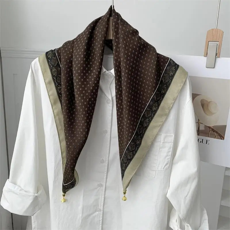 70*70 Square Scarf Retro Print Silk Scarf With Magnetic Buckle Women Neck Scarf All-match Shawl Fashion Headscarf Accessory Gift Oasis Select A49