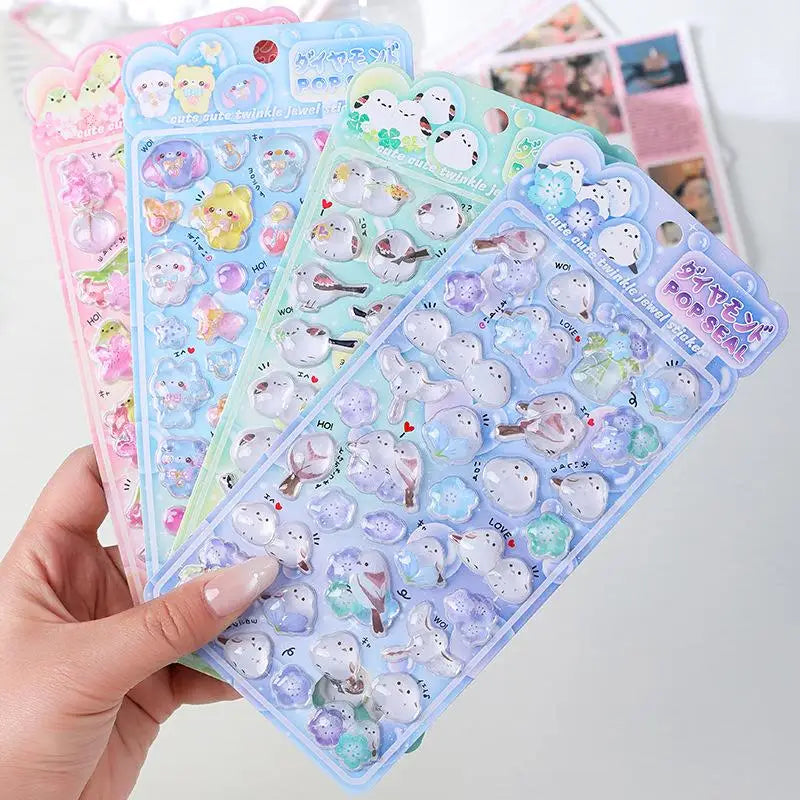 4 Pcs/Set 3D Solid Relief Cute Chickadee Sticker Japanese Kawaii Animal Decal for Kids DIY Craft Scrapbook Oasis Select