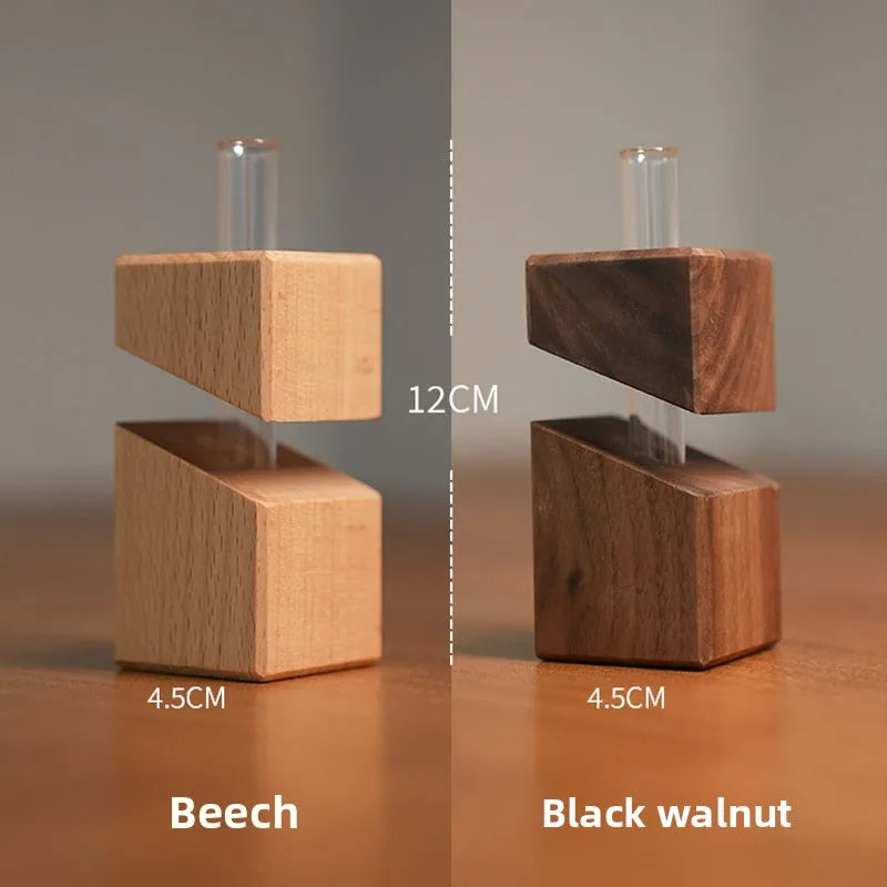 Solid Wood Creative Art Tabletop Geometric Flower Ware Nordic Dry Vase Glass Wall Hanging Vase Decoration Pieces Oasis Select