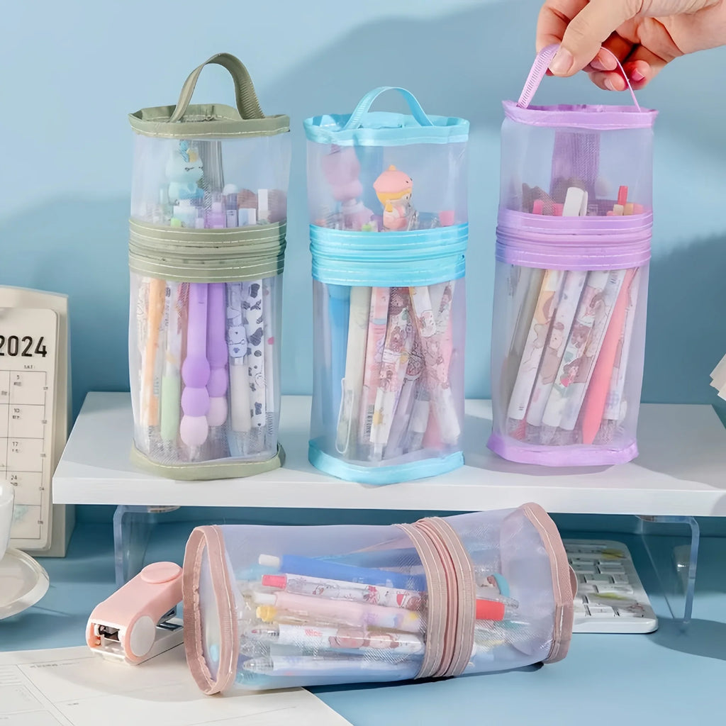 1/4PCS Multiple Simple Transparent Stand Up Pen Cases, Student Daily Storage, Large Capacity Stationery Box Oasis Select 4PCS color mixing