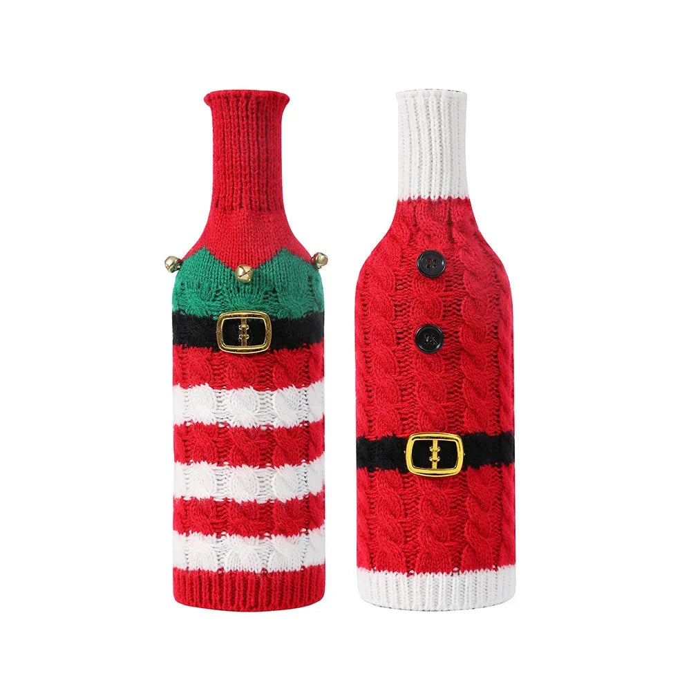 New Christmas decorations Knitted striped creative wine bottle sleeve Kitchen restaurant wine bottle dress up gift bag Oasis Select