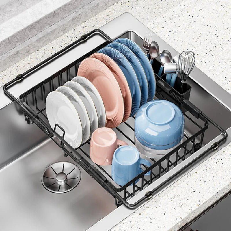 Retractable Sink Dish Drain Rack Kitchen Dish Plate Tableware Storage Basket Vegetable Basin Shelf Oasis Select