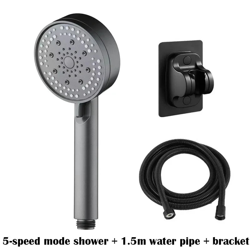 5 Modes Shower Head Set with Water Pipe Bracket Adjustable High Pressure Water Saving Shower Head Water Massage Shower Head Oasis Select grey set