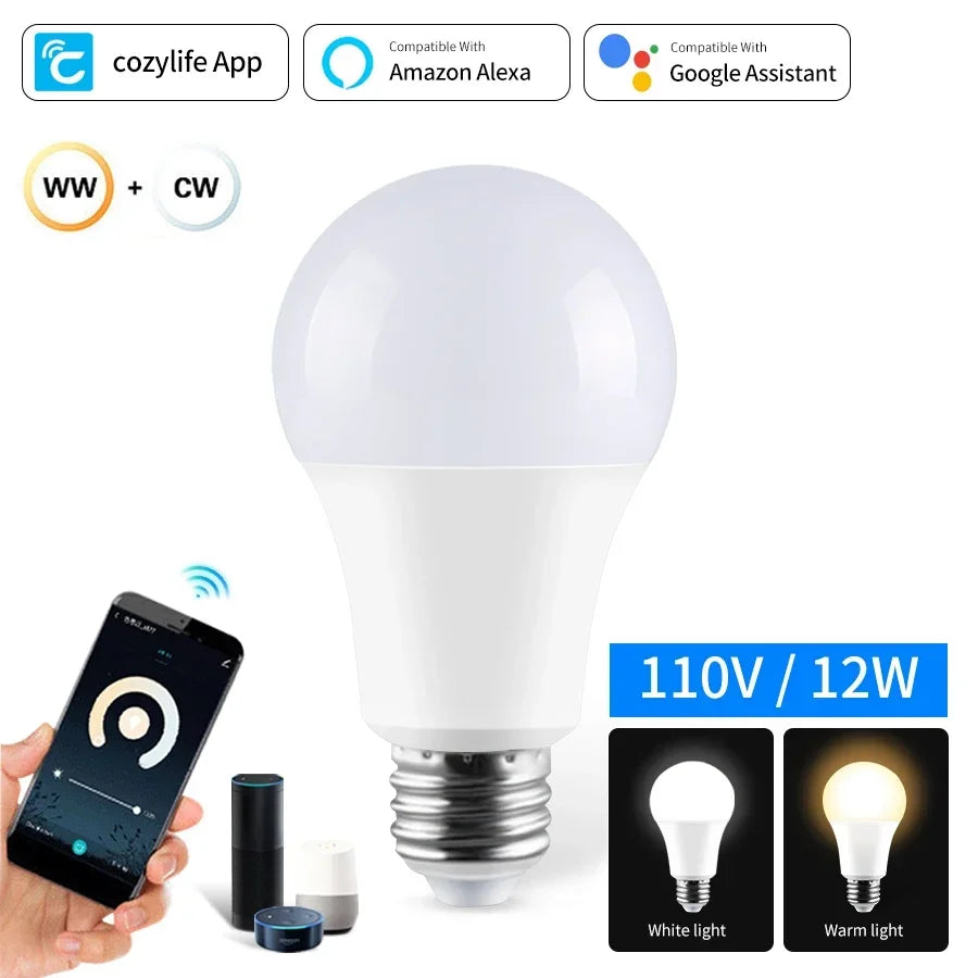 110V 220V E27 Cozylife WiFi Smart LED Light Bulbs 12W 15W 20W Dimmable LED Bulbs APP Vioce Control Works With Alexa Google Home Oasis Select 110V 12W Yes
