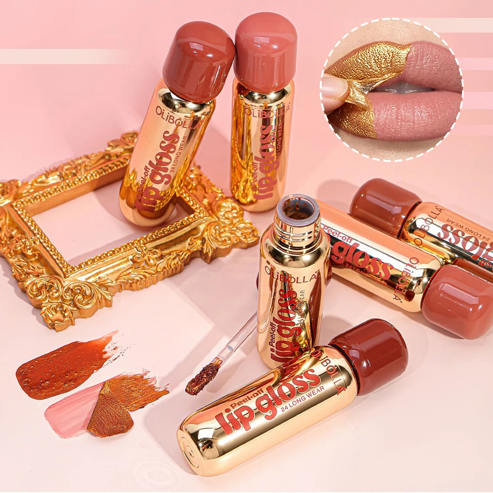 1Pc Gold Peel Off Lip Liner & Lip Gloss, Long Lasting Waterproof Lip Tattoo Stain Oasis Select