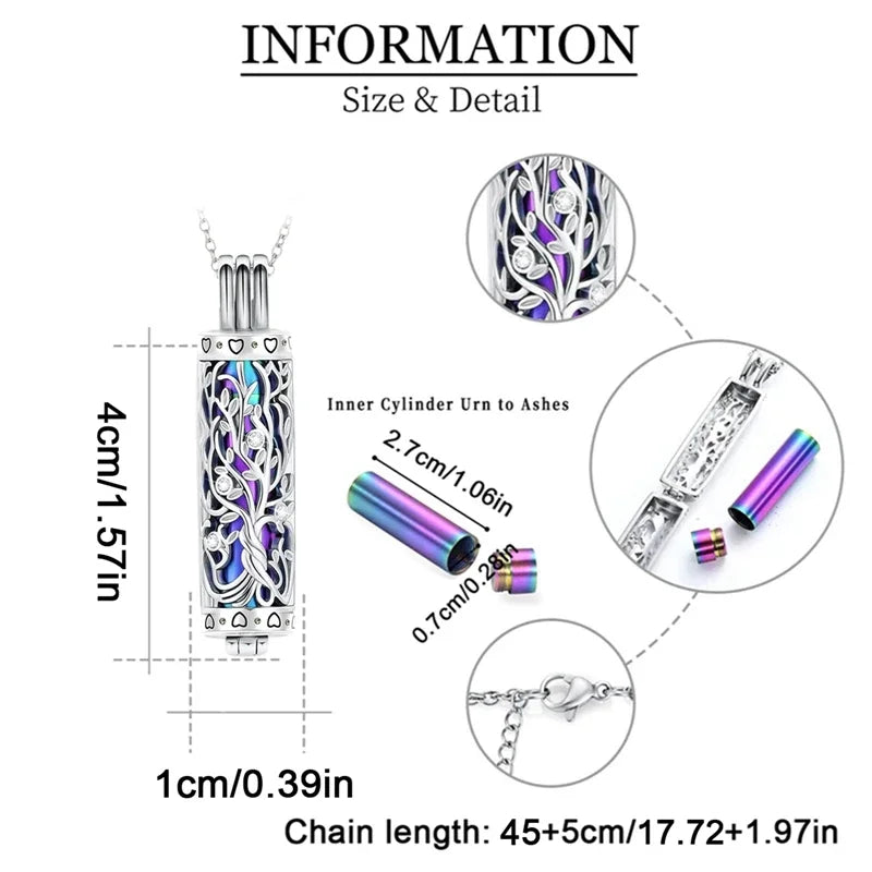 Cylinder Cremation Jewelry Tree of Life Urn Ashes Necklace for Women Men Vial Cremation Ash Pendant Memorial Jewelry Oasis Select