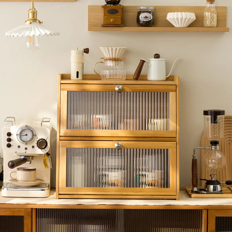 Desktop coffee cup storage box mug tea set shelf water cup cosmetics shelf solid wood bamboo with lid Oasis Select