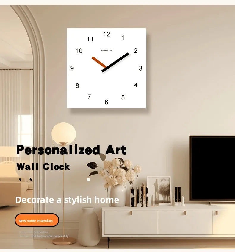 2026 New Punch-Free Wall Clock Modern Simple Square Art Design Creative Wall Hanging Clock for Living Room Home Decor Oasis Select