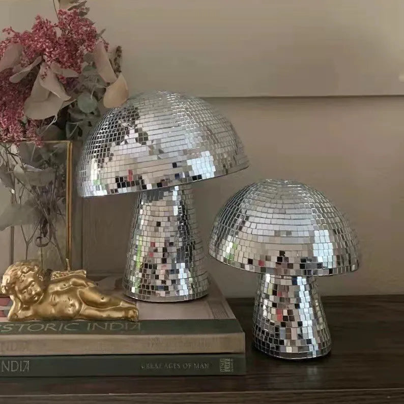 Mushroom Disco Ball Mirror Reflective Home Decoration Crafts Mushroom Ornaments Technology Bar Atmosphere Decoration Miniatures Oasis Select