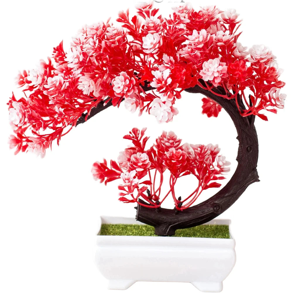Artificial Tree Bonsai Simulation Plants Pot Plants Small Tree Grass Flower Potted Home Decor Wedding Table Centerpiece Oasis Select RED