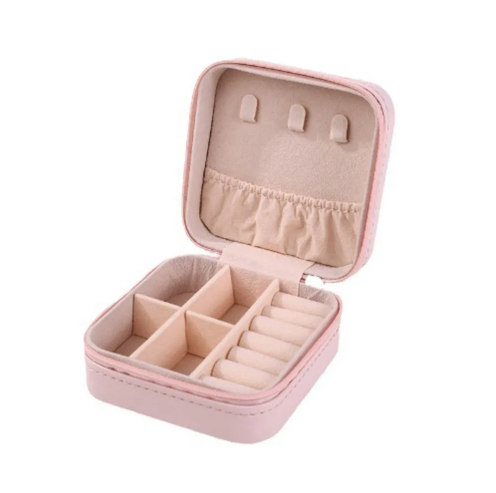 Portable Mini Jewelry Storage Box Travel Organizer Jewelry Case Leather Storage Earrings Necklace Ring Jewelry Organizer Display Oasis Select pink