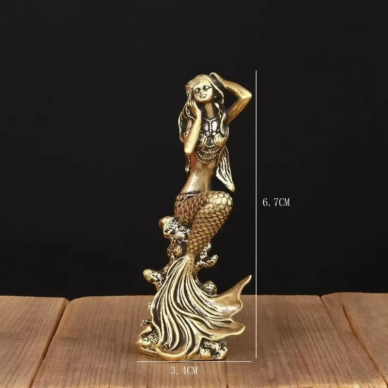 Mermaid Figurine Retro Ocean Creature Statue Elegant Mini Decor Ornament For Desk Cabinet Bedroom Coastal Style Display Gift Oasis Select