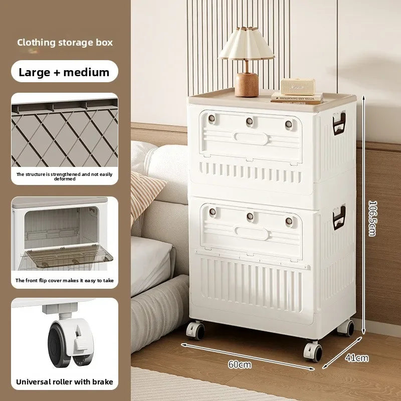 Multi-functional Household large-capacity clamshell storage cabinet Foldable finishing box storage box Oasis Select White B