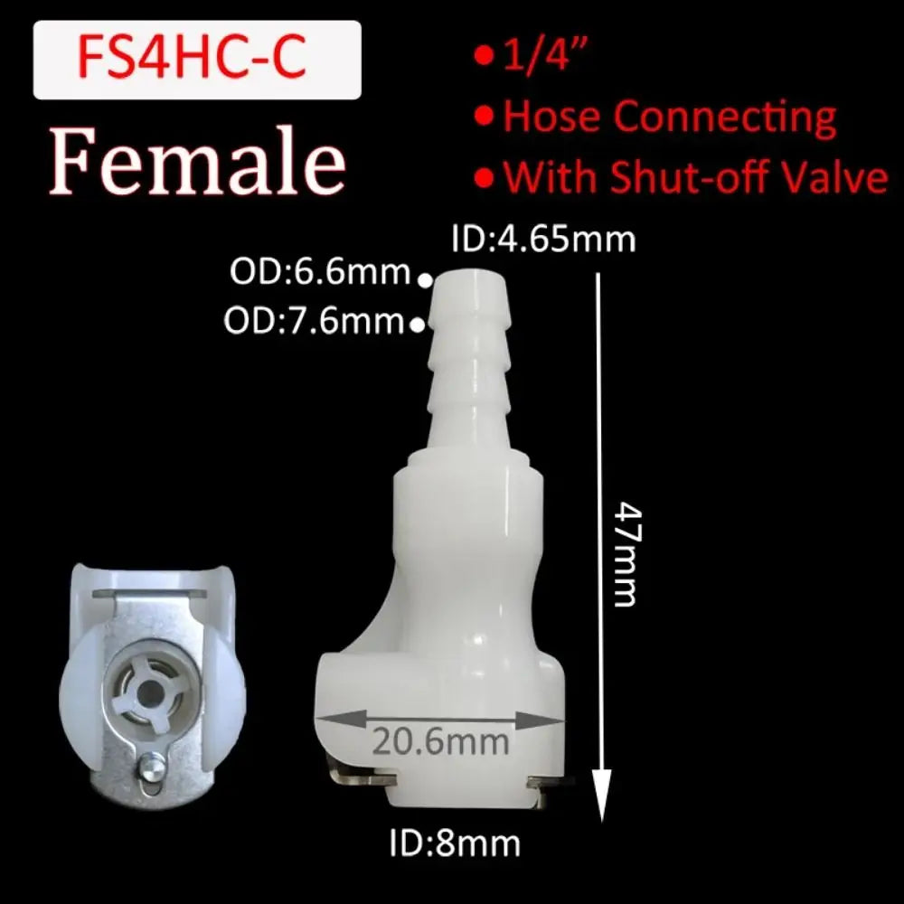 1Pc Disconnect Fitting Coupling Hose Joint Tube Connector Male Female Hose Barb Valved S-series 3/16 1/4 Quick Coupler Oasis Select FS4HC-C