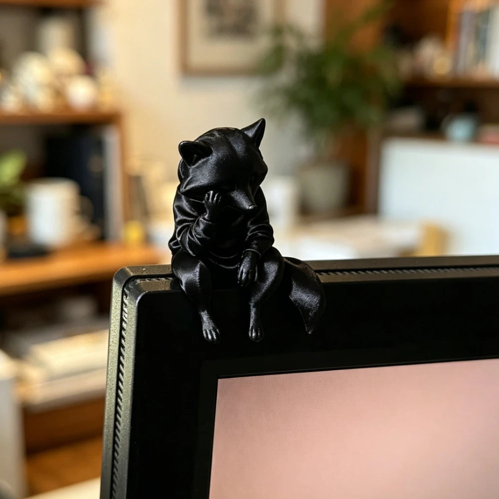 Miniature Thinking Raccoon Figurines Cute Animal Statue Edge Sitter Ornaments for Home Office Desk Monitor and Shelf Decor Gifts Oasis Select