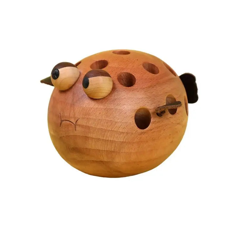 Pufferfish Solid Wood Children's Pen Holder Storage and Organization Desk Decoration Cartoon Cute Student Oasis Select