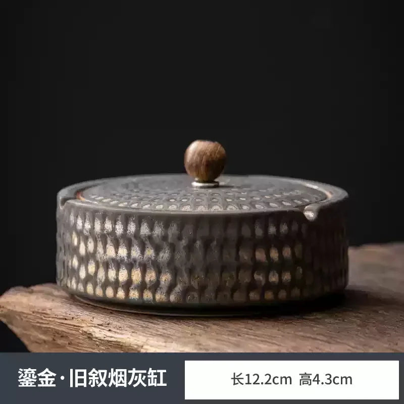 Ceramic Ashtray with Cover Home Office Creative Living Room Chinese Fly Ash Proof Ceramic Ashtray Oasis Select A