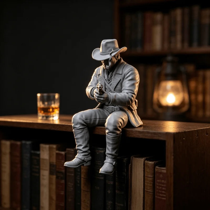 Sitting Western Cowboy Figurine 3D Printed Leisure Desk Edge Cowboy Statue Wild West Table Decor for Bookshelf Office Desk Gifts Oasis Select