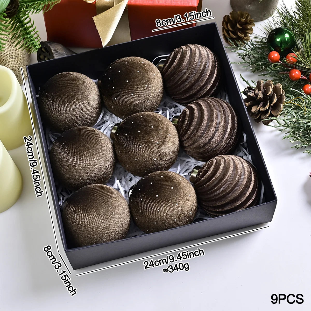Velvet Rhinestone Christmas Ornaments Exquisite Luxury Christmas Decorations Tree Pendants Gift Box Oasis Select Tan