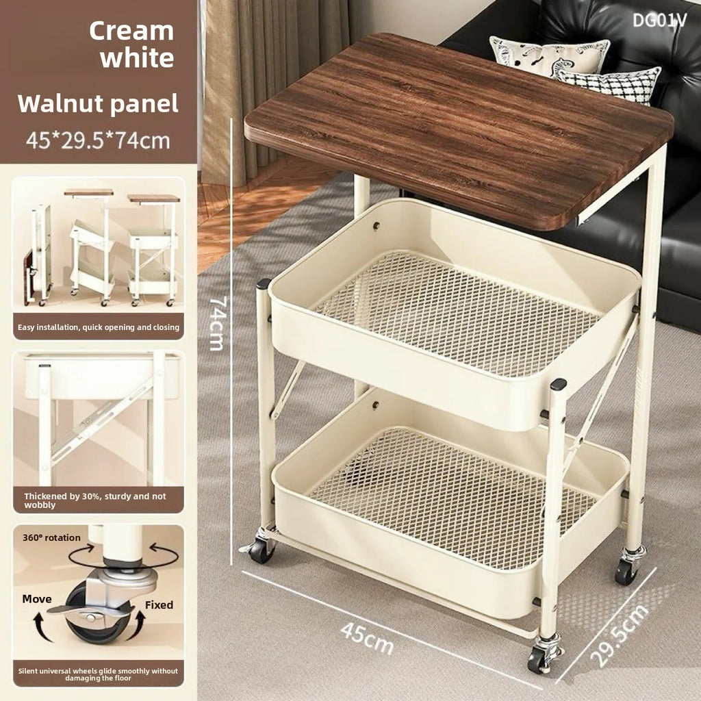 Strictly selected folding movable trolley rack bedroom snack storage with wheels sofa side few bedside bedside table Oasis Select Cream White A