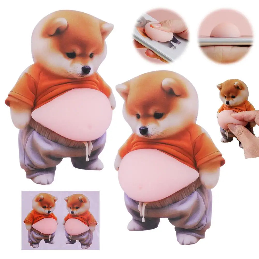 Shiba Inu Teddy Dog Belly Stickers Cute Puppy Wearing Outfit Silicone Self-Adhesive Stress Relief For Home Decor & Phone Oasis Select A