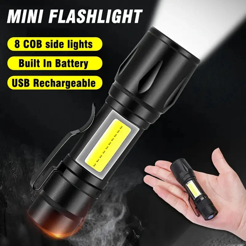 Mini Torch LED Pocket Flashlight with Pen Clip Portable Rechargeable Light for Outdoor Camping Waterproof Long Range Lantern Oasis Select