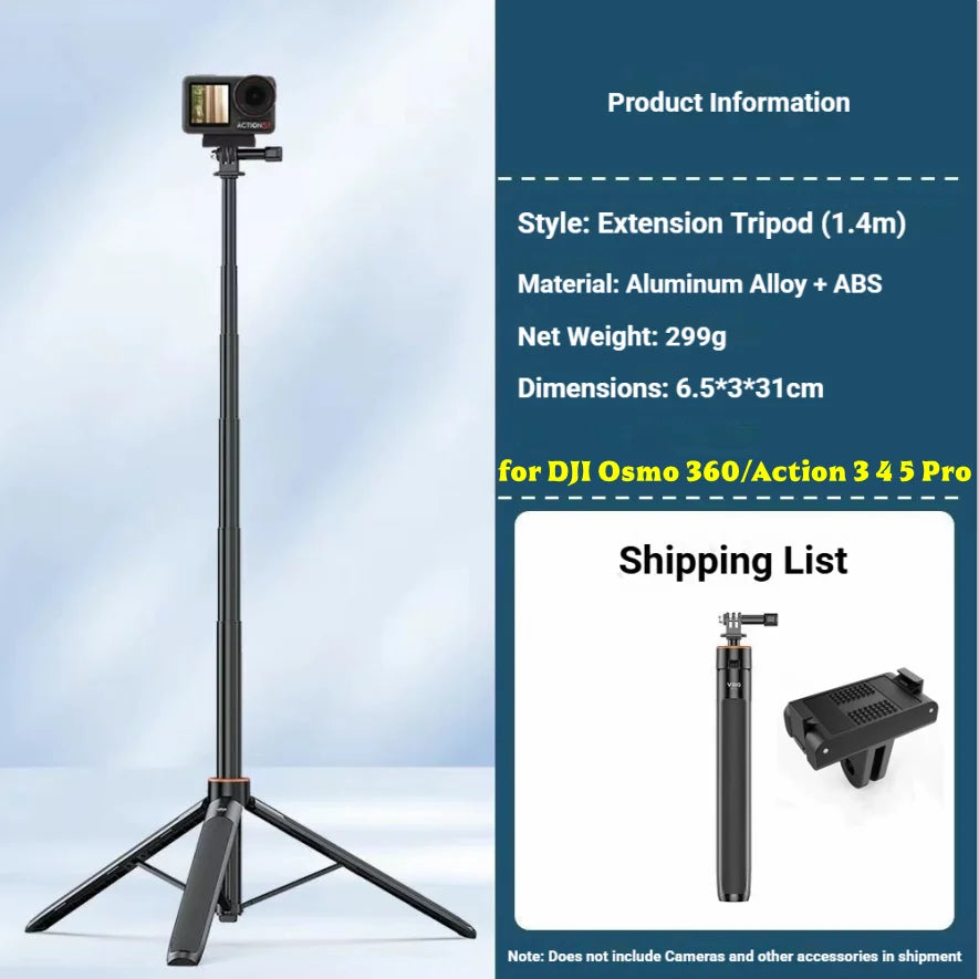 140cm Extendable Tripod Selfie Stick for Insta360 GoPro DJI