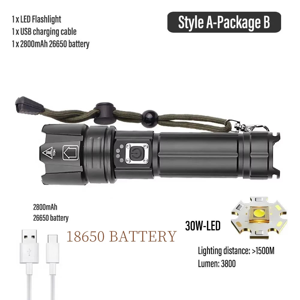 ESMARTER 30W LED Rechargeable Tactical Flashlight | 1500m Beam