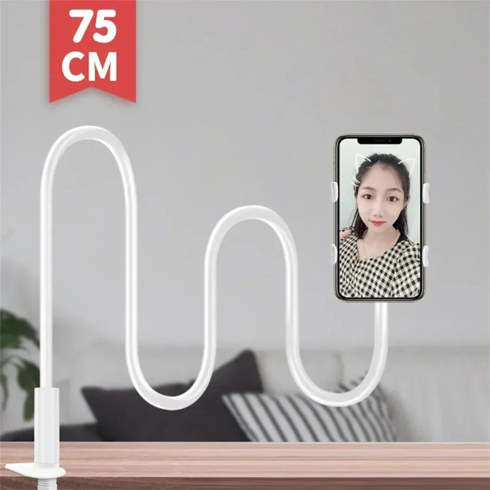 360 Clip Mobile Phone Holder Stand Portable Flexible Lazy Bed Desktop Bracket Desk Mount Stand Base For iPhone Samsung Xiaomi Oasis Select White