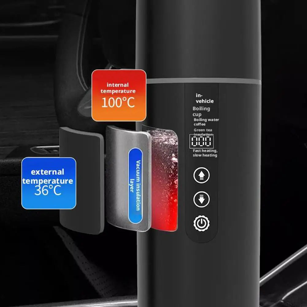 12V/24V Car Electric Kettle – Smart LCD Temp Control 500ml Car Travel Kettle Oasis Select