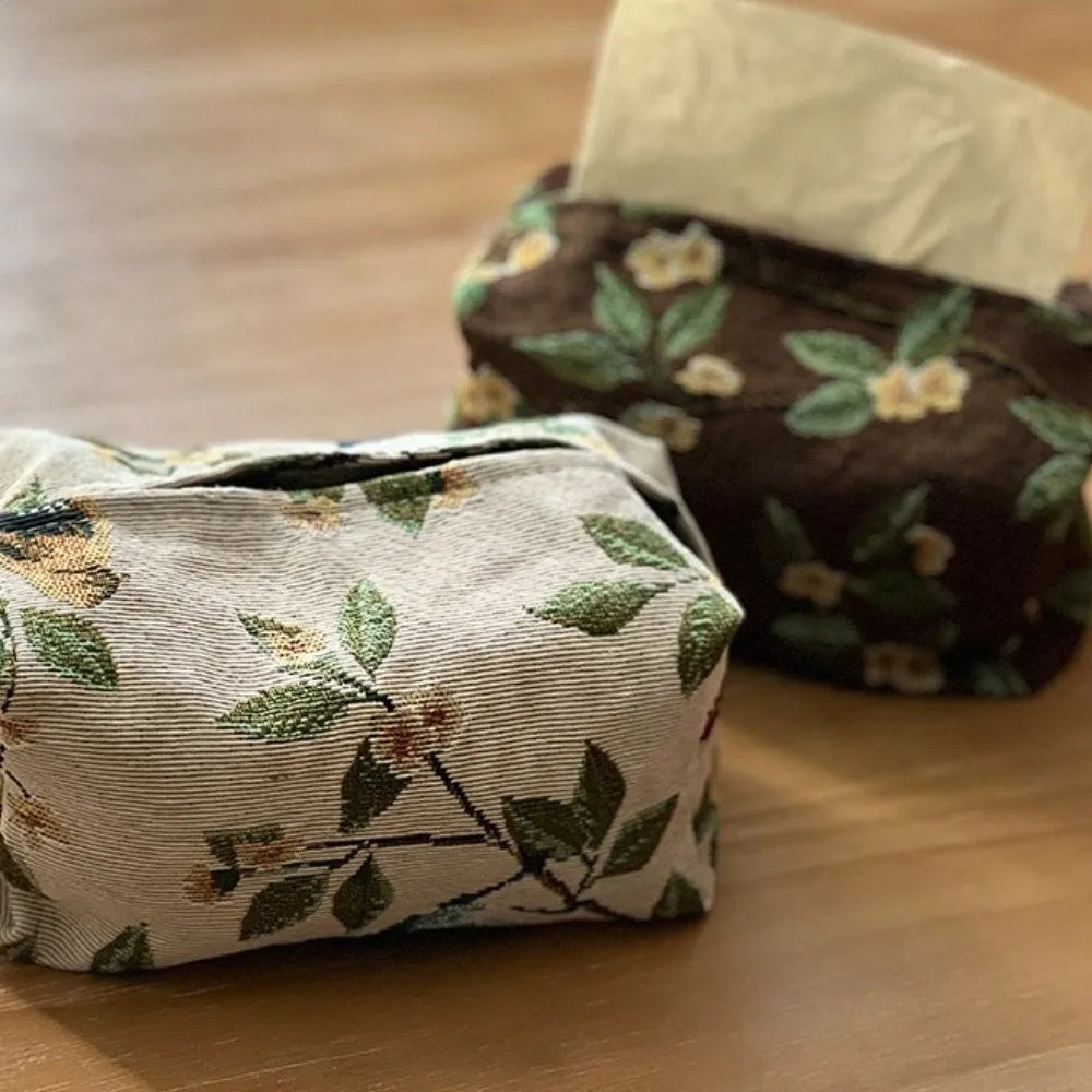 New Flower Pattern Tissue Bag Jacquard Polyester Tissue Storage Box Household Foldable Napkin Holder Oasis Select
