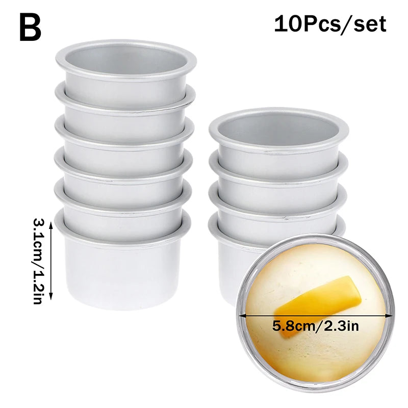 10pcs Aluminum Alloy Mini round Cupcake Mold Set Puto Cake Egg Tart Kitchen Baking Oven Pan Pastry Dessert Cooking Utensils Oasis Select B