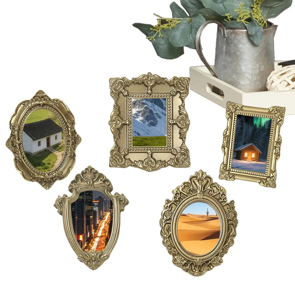 Mini Antique Picture Frames 5 Pieces Small Antique Resin Photography Decor Galley Wall Christmas Picture Display for Photography Oasis Select