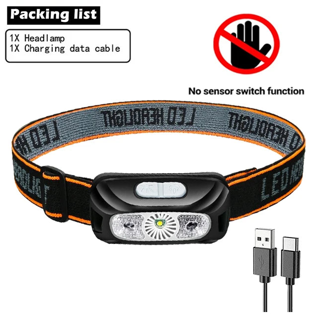 Mini COB LED Sensor Headlamp | USB Rechargeable Camping Light