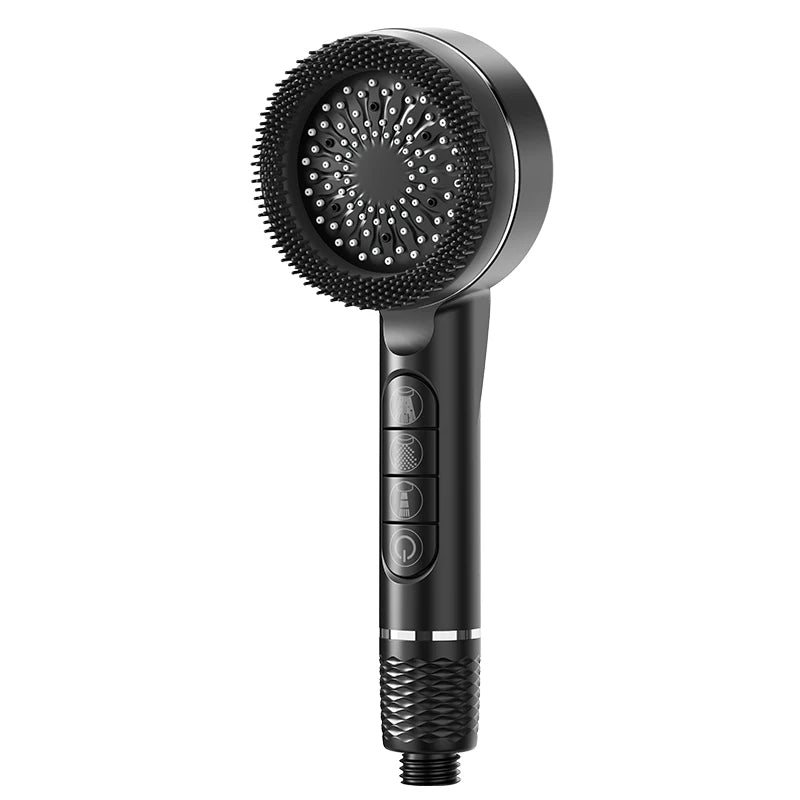 4 Modes Self-cleaning Shower Head with Silicone Brush One-Key Stop Water Massage High Pressure ABS Showerhead with Filter Oasis Select black