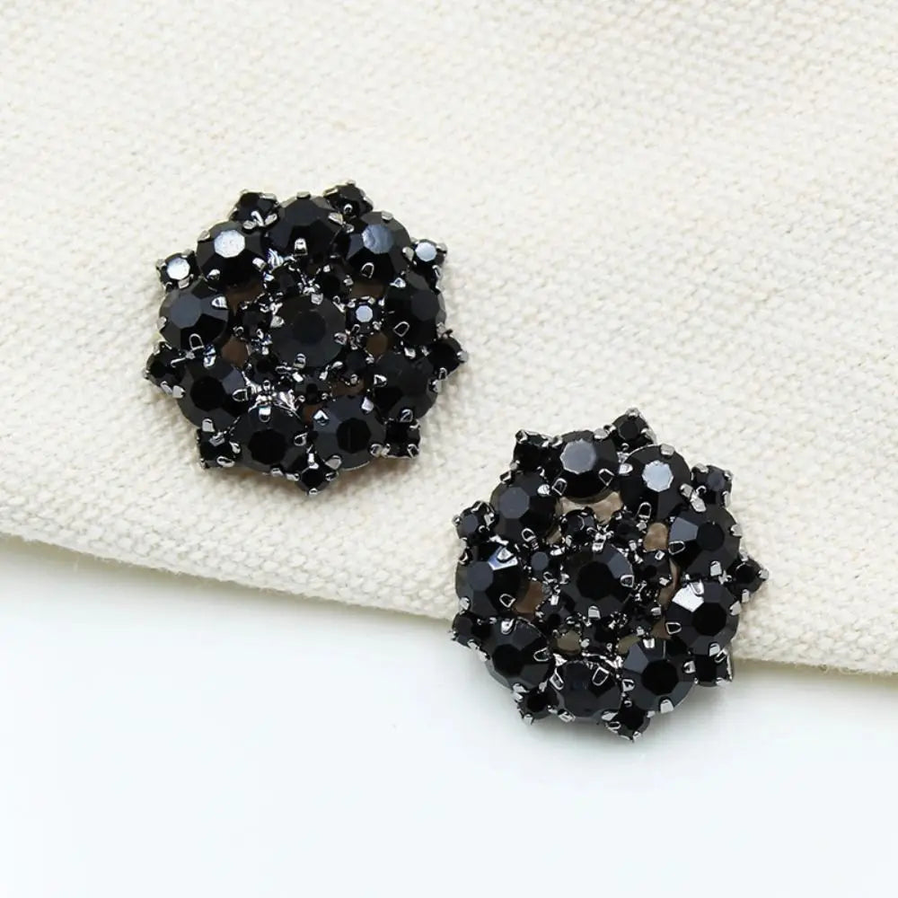 5pcs Flower Claw Rhinestone Button 22mm Black Glass Beads Decorative Trim Stones Glitter Crystal Clothes Sewing Buttons Oasis Select