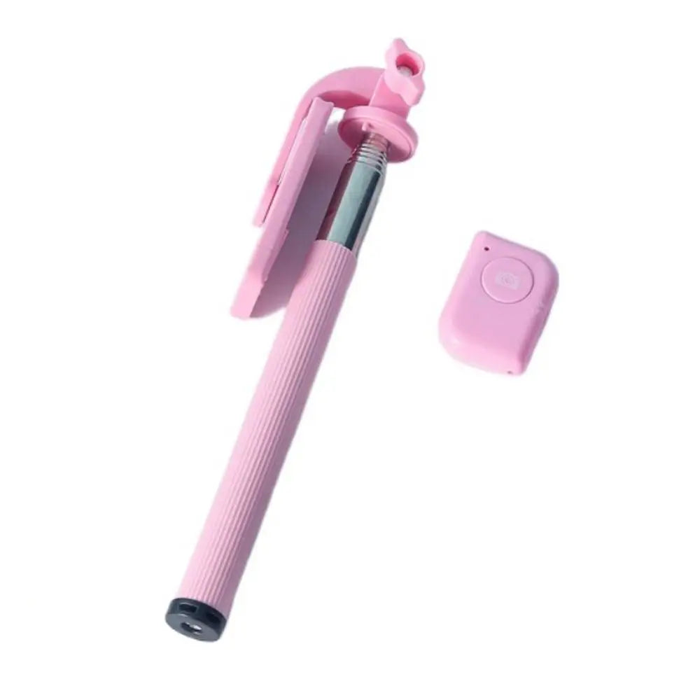 New Mini Wire Controlled Selfie Stick Pink/Blue/Black Suitable for Android 3.5mm Plug Selfie Stick Shrinkage 18cm Stretch 72cm Oasis Select pink-Bluetooth