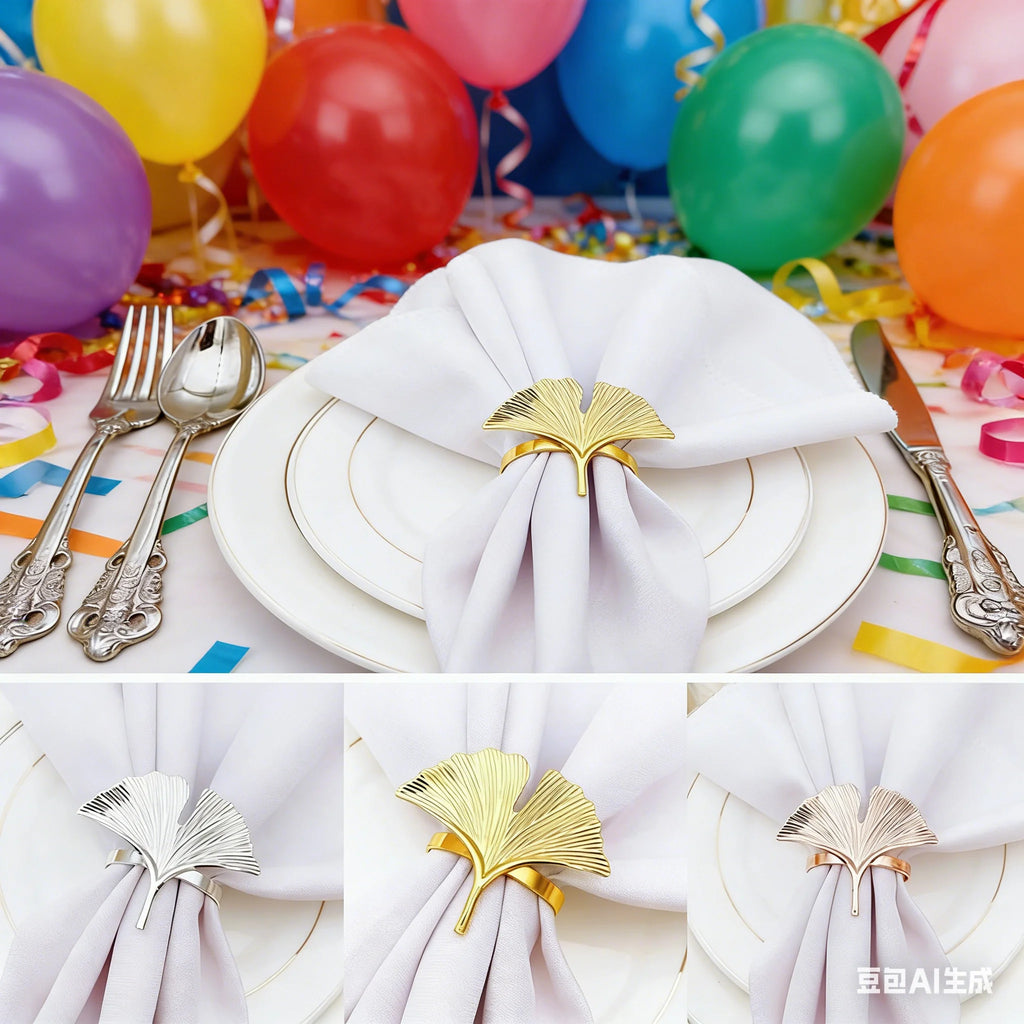 3pcs Ginkgo Leaves Napkin Ring Buckle Holders for Wedding Party Thanksgiving Celebrate Festival Dinner Table Decoration Oasis Select