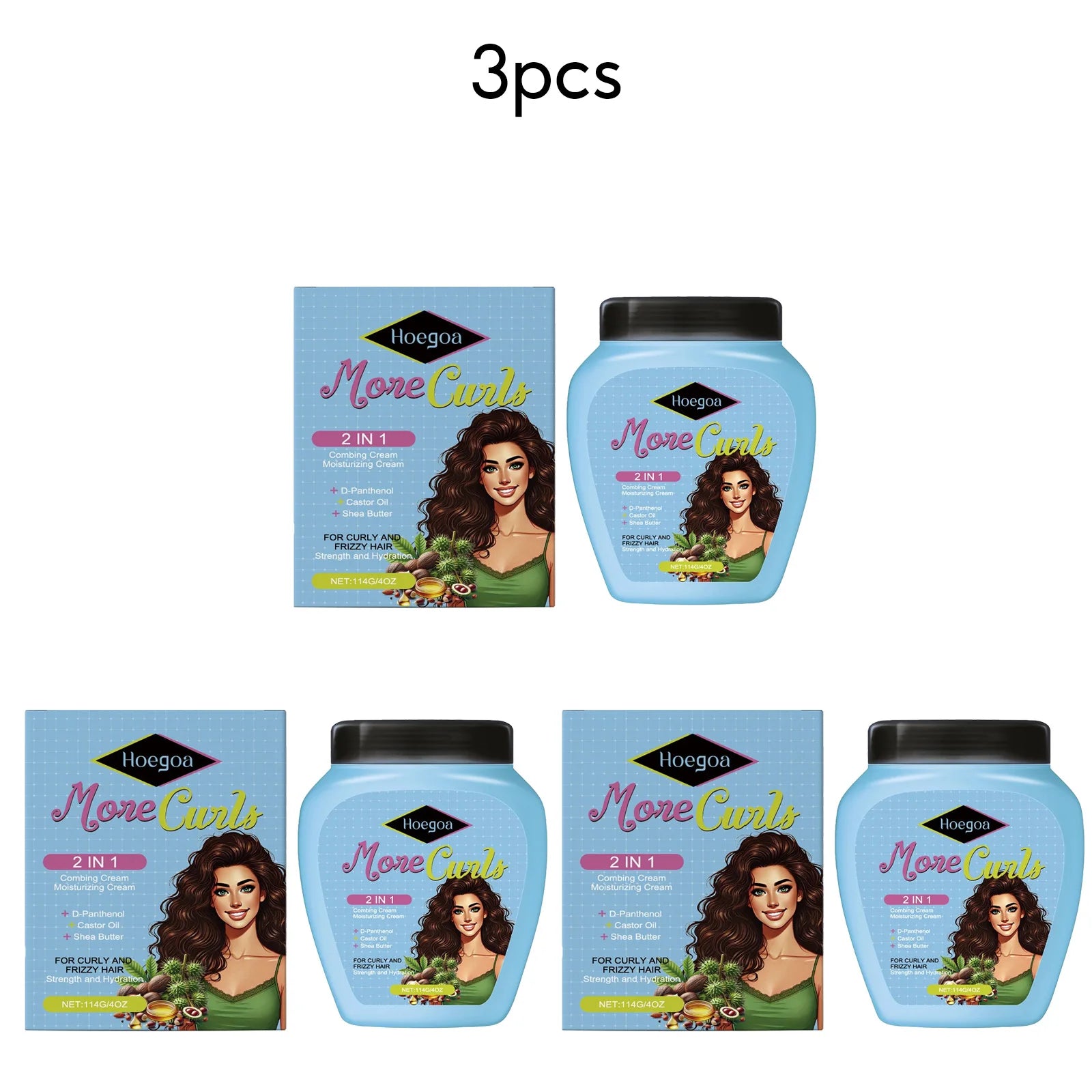Combing Cream Conditioner for Curly Frizzy Hair Repair Restore Damaged Hair Strengthen Roots Nourish Wash-Free Conditioner Oasis Select 3 X 114g boxed