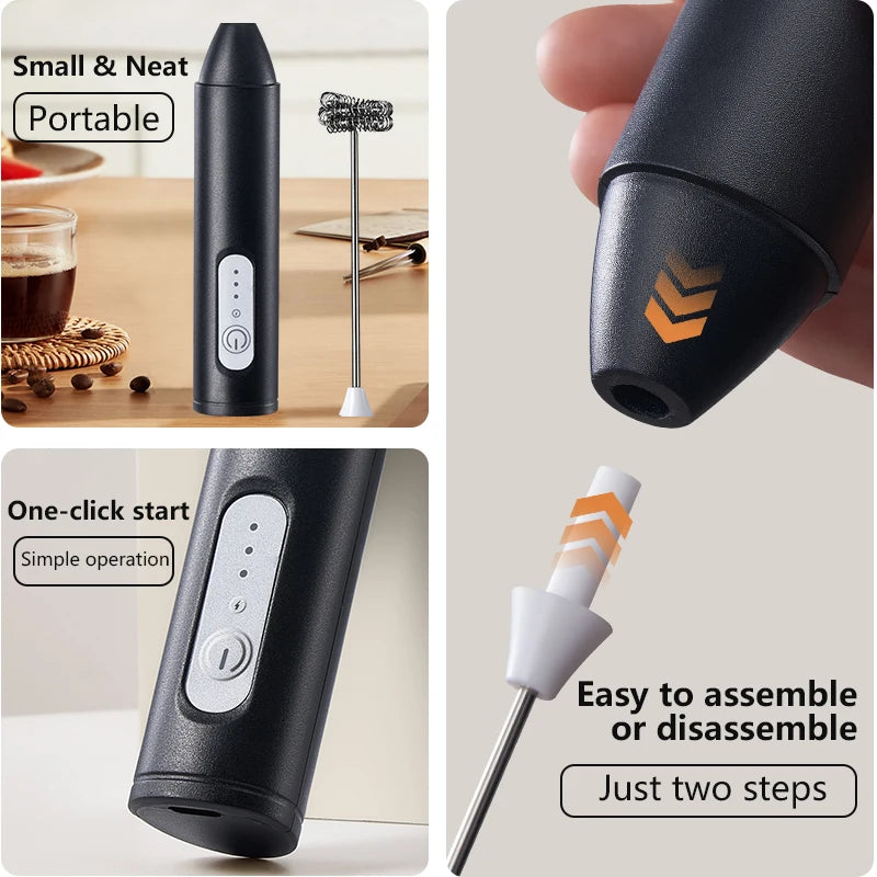 UPGRADED Electric Coffee Frother/MILK Whisk+Egg Beater MINI Food Blender USB Rechargeable Handheld Three Speeds Espresso Tools Oasis Select