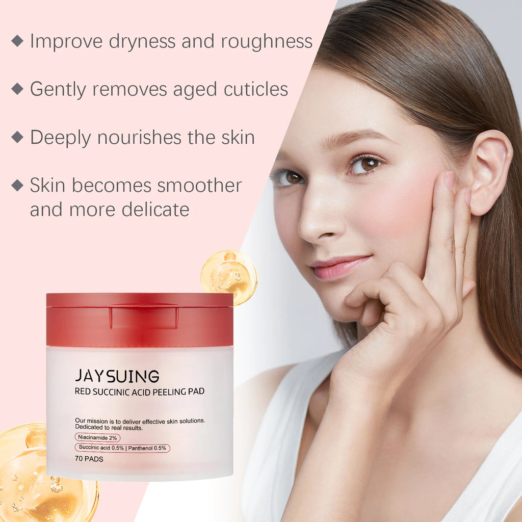 Jaysuing 70pc Succinic Acid Peeling Pads AHA BHA Exfoliant Facial Peeling Pads Oasis Select
