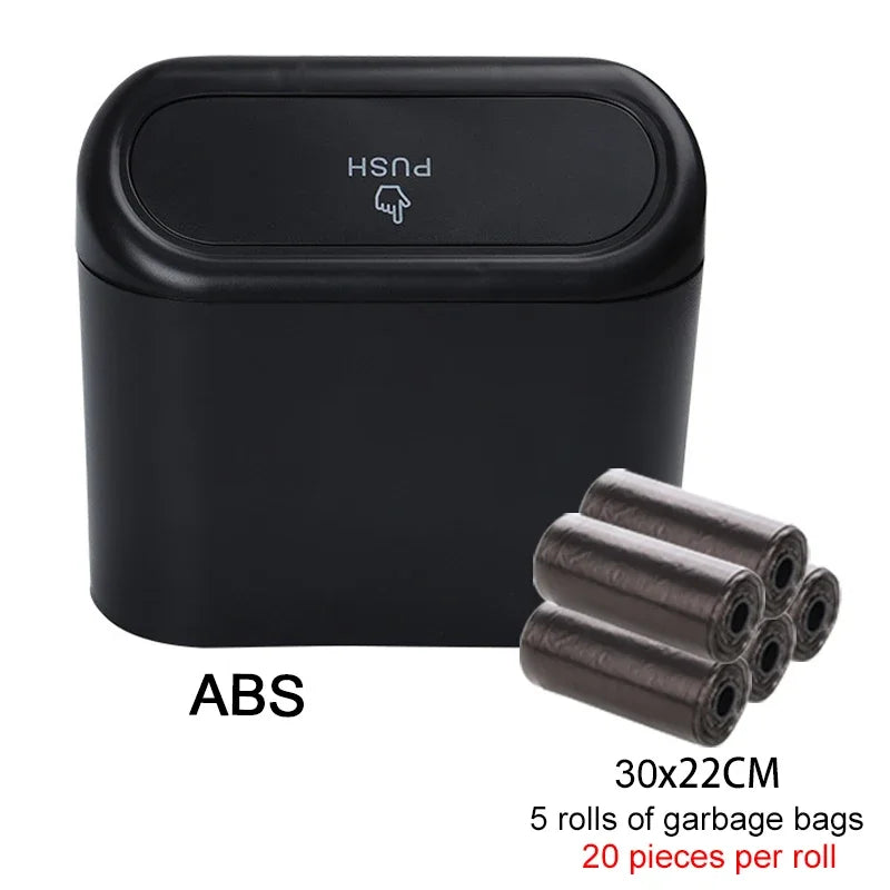 Car Trash Can with Lid Hanging Dustbin Garbage Box Car Interior Storage Case Trash Door Seat Clip Stand Holder Car Accessories Oasis Select B 5rolls