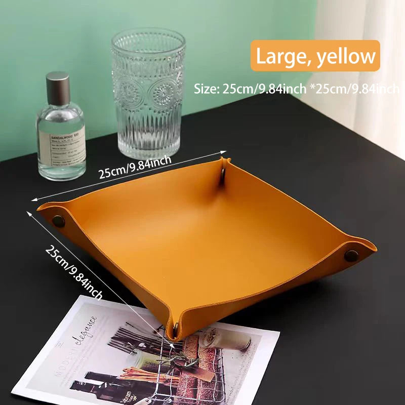 Living Room Entrance Key Storage Box Leather Desktop Cosmetics Storage Box Sundry European Tray Storage Box Oasis Select Yellow large