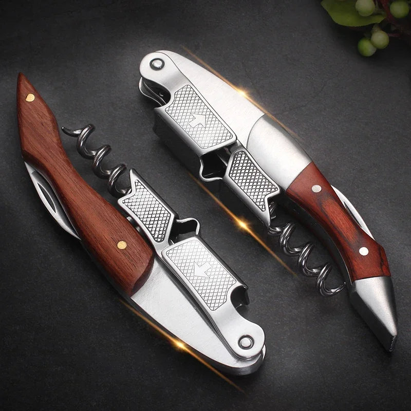 Professional Corkscrew Wine Key with Ergonomic Wood Grip Beer Bottle Opener Multifunction Beer Cap Bottle Opener Kitchen Tool Oasis Select