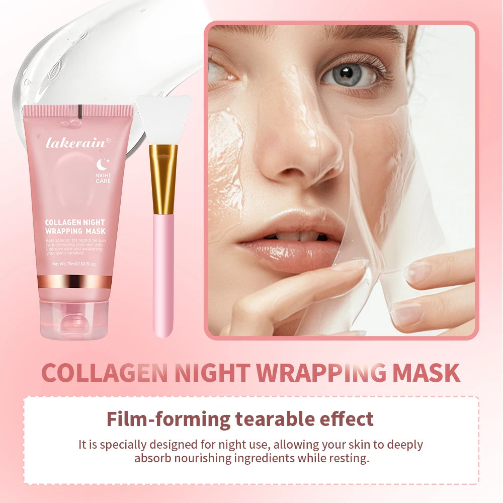 Collagen Wrapping Mask And Brush Set Rejuvenation Moisturize Brightening Korean Face Mask Make Glowy Skin Elasticity Facial Mask Oasis Select