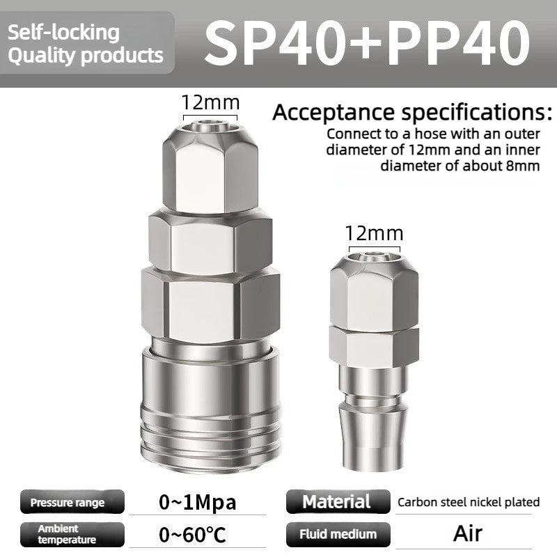 Pneumatic Fitting C Type Self-locking Quick Coupling Connector Coupler SP PP SM PM SH PH SF PF 10 20 30 40 For Air Compressor Oasis Select SP40 and PP40 Self locking