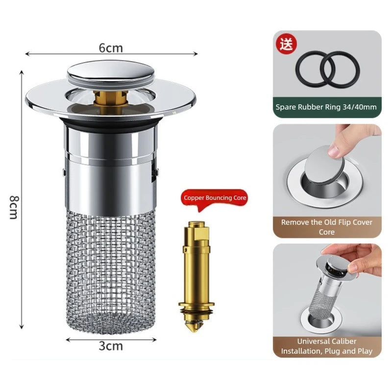 Press-Type Pop-Up Sink Drain Plug – Brass Core, Odor-Proof Sink Drain Plug Oasis Select Copper bounce core