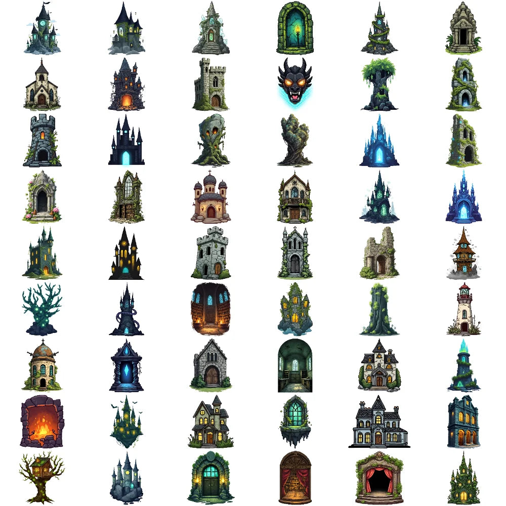 54pcs Fantasy Castle & Tree Temporary Tattoos – Waterproof Stickers